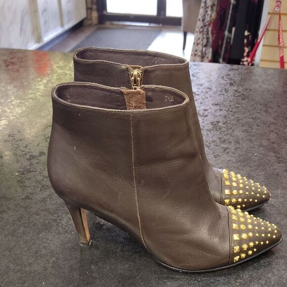Vaneli Brown Heeled Boots with Studded Pointed Toe - Picture 1 of 6